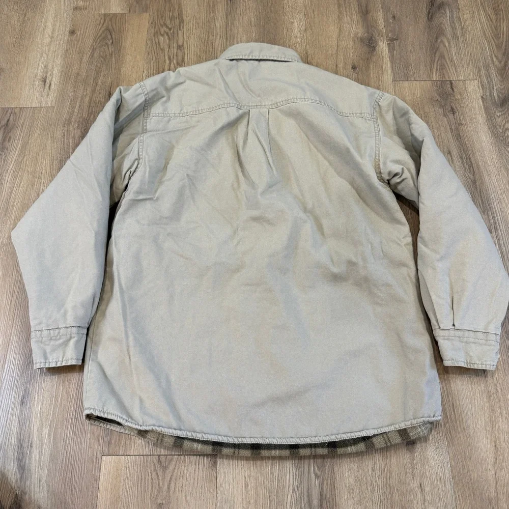 Y2K Levi Strauss Canvas Chore Jacket Shacket Fleece Lined Tan Plaid Size Medium